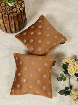 HOSTA HOMES - Rust Pure Velvet Embroidered Cushion Covers (Pack of 2) (16 x 16 Inches)