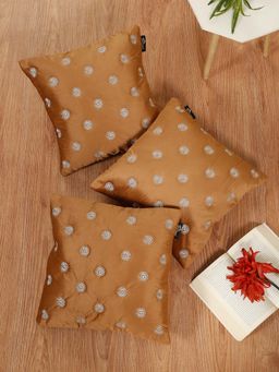 HOSTA HOMES - Rust Pure Velvet Embroidered Cushion Covers (Pack of 3) (16 x 16 Inches)