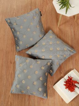 HOSTA HOMES - Grey Pure Velvet Embroidered Cushion Covers (Pack of 3) (16 x 16 Inches)
