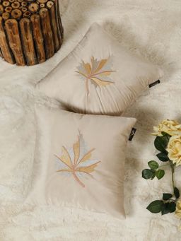 HOSTA HOMES - Cream Pure Velvet Embroidered Cushion Covers (Pack of 2) (16 x 16 Inches)