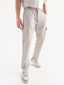 Rare Rabbit - Light Grey Cotton Blend Plain Trouser