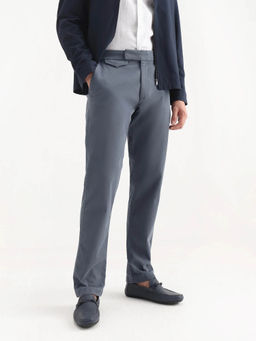 Rare Rabbit - Grey Cotton Blend Fabric Plain Trouser