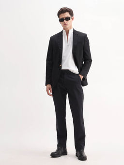 Rare Rabbit - Black Cotton Blend Fabric Plain Trouser