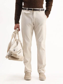 Rare Rabbit - Beige Cotton Blend Fabric Plain Trouser