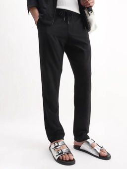 Rare Rabbit - Black Polyester Blend Fabric Plain Trouser