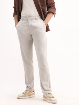 Rare Rabbit - Light Grey Cotton Blend Regular Fit Trouser
