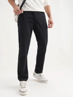 Rare Rabbit - Black Cotton Blend Regular Fit Trouser