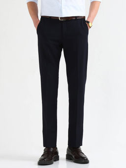 Arrow - Navy Blue Solid Mid Rise Trouser