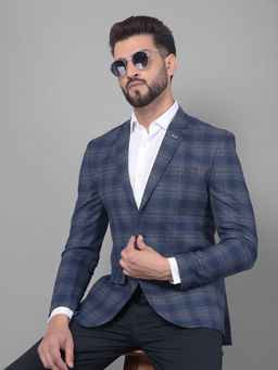 CRIMSOUNE CLUB - Mens Navy Blue Checked Blazer