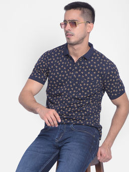 CRIMSOUNE CLUB - Mens Navy Blue Floral Polo T-Shirt
