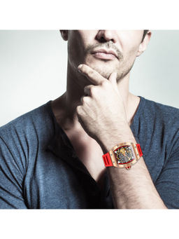 Giordano - Men Red Open Skeleton Dial Automatic Wrist Watch