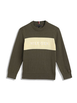 Tommy Hilfiger - Boys Olive Colorblock Regular Sweatshirt