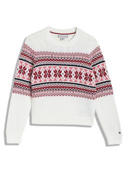 Tommy Hilfiger - Girls White Printed Sweater