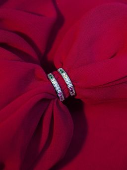 Niscka - Silver Plated Multi-Color American Diamonds & Cubic Zirconia Studded Huggie Earrings