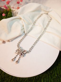 Niscka - Silver Butterfly American Diamond & Rhinestone Stud Necklace