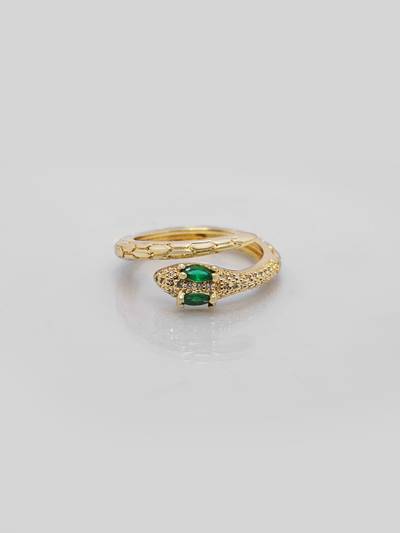 Gold Plated American Diamonds & Cz Green Stone Studded Snake Ring