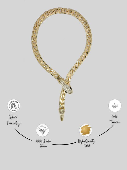 Niscka American Diamonds Gold Plated Snake Chain Choker Necklace