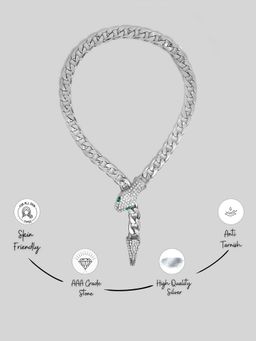Niscka - Silver Rhodium Plated Stainless Steel American Diamonds Snake Chain Choker Necklace