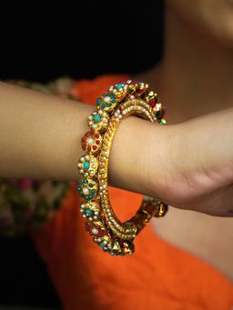 Niscka - Gold Plated Multi-Color Pacheli Openable Kundan Stones Studded Kada