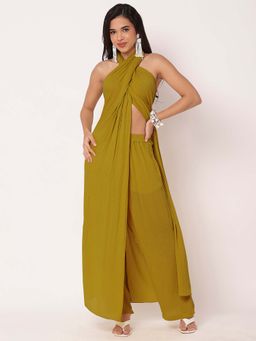 Moomaya - Lime Green Glam Halter NeckCo-ord (Set of 2)