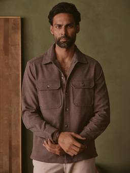 Andamen - Brown Men Polyester Spandex Double Pocket Regular Fit Shirt
