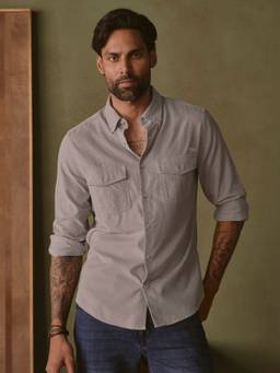Andamen - Grey Men Cotton Tencel Corduroy Slim Fit Shirt