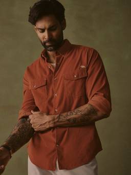 Andamen - Rust Men Cotton Tencel Corduroy Regular Fit Shirt