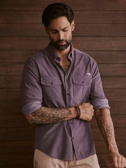Andamen - Purple Men Cotton Tencel Corduroy Regular Fit Shirt