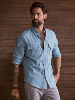 Andamen - Blue Men Pure Cotton Explorer Slim Fit Shirt