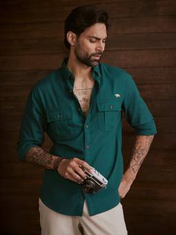 Andamen - Teal Men Pure Cotton Explorer Slim Fit Shirt