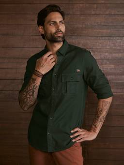 Andamen - Green Men Pure Cotton Explorer Regular Fit Shirt