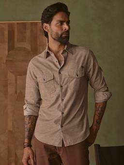 Andamen - Khaki Men Pure Cotton Double Pocket Regular Fit Shirt