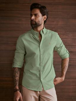 Andamen - Green Men Pure Cotton Solid Slim Fit Shirt