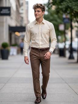 Charagh Din - Men Beige Blended Slim Fit Slim Casual Shirt