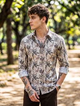 Charagh Din - Mens Beige Cotton Slim Fit Slim Casual Shirt