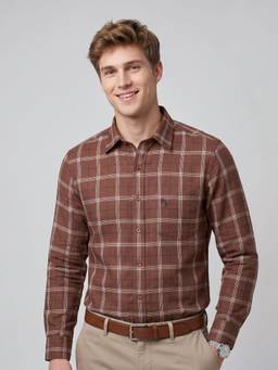 Charagh Din - Mens Brown Blended Regular Fit Business Formal Shirt