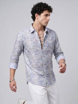 Charagh Din - Men Blue Linen Regular Fit Casual Shirt