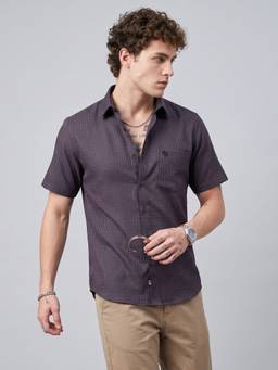 Charagh Din - Men Mauve Cotton Ditto Fit Casual Shirt