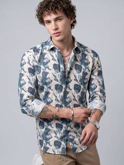 Charagh Din - Men Beige Cotton Ditto Fit Casual Shirt