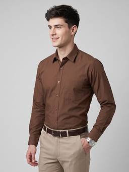 Charagh Din - Men Brown Blended Regular Fit Business Formal Shirt