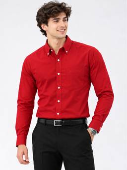 Charagh Din - Men Red Blended Slim Fit Casual Shirt