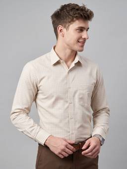 Charagh Din - Mens Beige Blended Regular Fit Business Formal Shirt