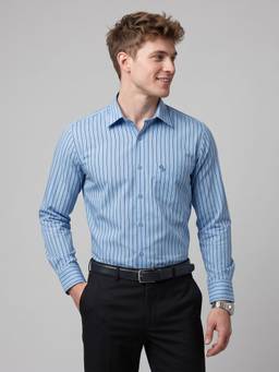 Charagh Din - Men Blue Blended Regular Fit Business Formal Shirt
