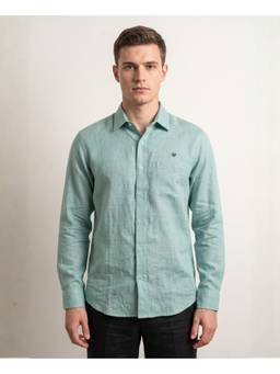 LINENWEAR - Men Green Linen Solid Regular Fit Shirt