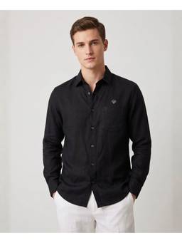 LINENWEAR - Men Linen Black Solid Regular Fit Shirt