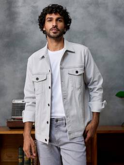 Andamen - Men Grey Denim Stretch Trucker Jacket