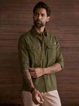 Andamen - Olive Mens Pure Cotton Explorer Regular Fit Shirt
