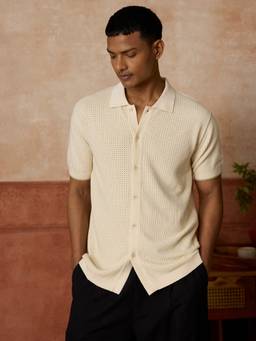 Andamen - Off White Men Cotton Structured Regular Fit Shirt