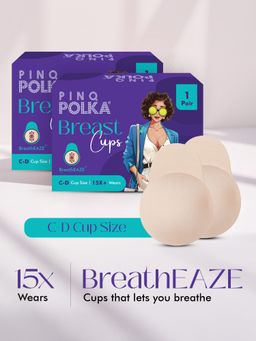 Pinq Polka - Breast Cups Nude C-D Cup (2 Pairs) - Reusable Push Up Silicon Bra Boob Tape Skin Friendly