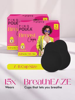 Pinq Polka - Breast Cups Black A-B Cup (2 Pairs) Reusable Push Up Silicon Bra Boob Tape Skin Friendly